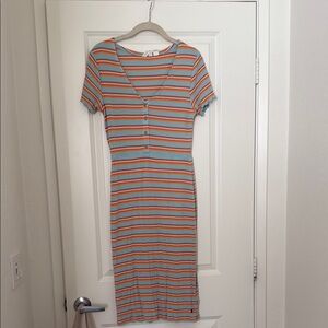 Roxy Orange and Gray Ribbed Sheath Dress